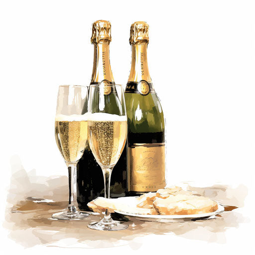 Champagne clipart in the style of Impressionistic Art, on white background
