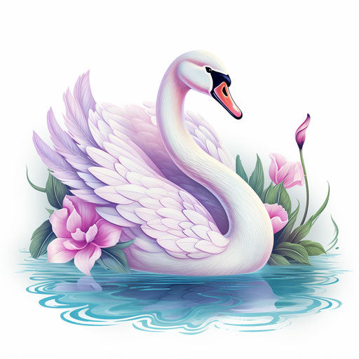 Swan drawing in the style of pastel colors on white background