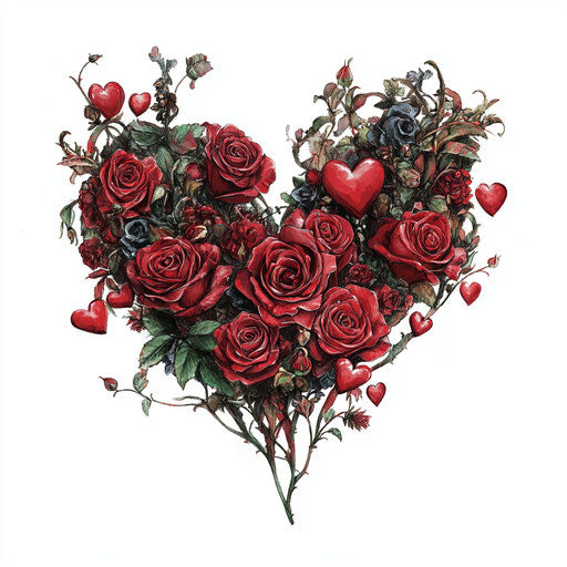 Red rose heart clipart, digital painting illustration
