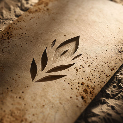 Company logo with rustic design and natural colors, on kraft paper background