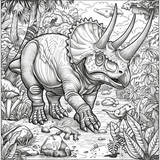 Detailed Triceratops in a lush prehistoric landscape