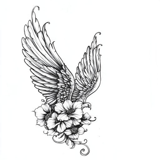 Sketch of Mama Tattoo with Angel Wing on White Background