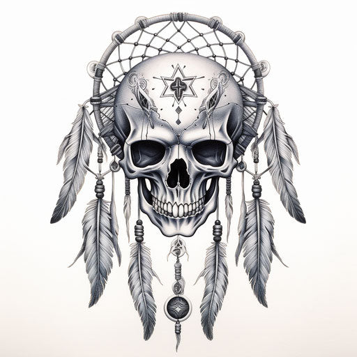 Dream catcher with skull, grotesque style, simplified