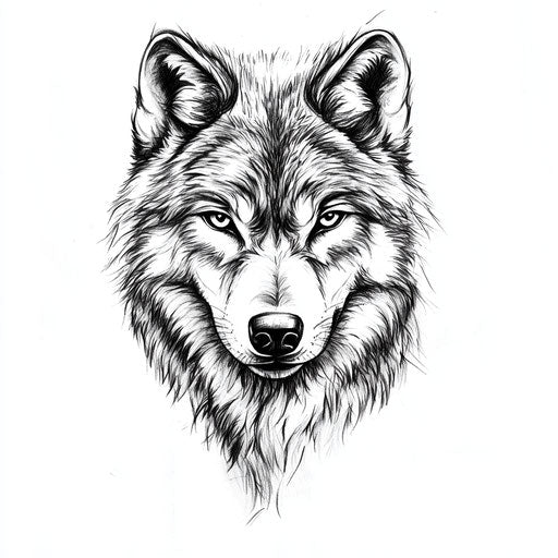 Flat tattoo sketch of wolf for men, intense gaze