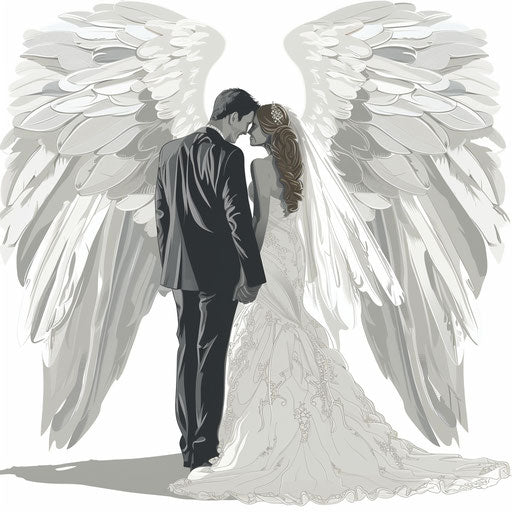 Realistic wedding illustration with detailed wings