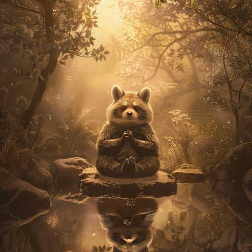 Tanuki in a tranquil natural setting, serene and calm