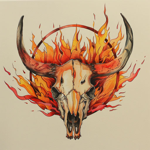 Bull skull surrounded by ring of fire