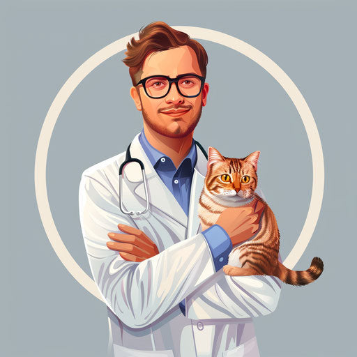 Veterinarian clipart on flat blue background with soft focus
