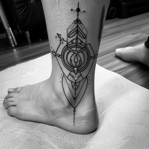 Bold flat tattoo sketch of an ankle bracelet with geometric shapes