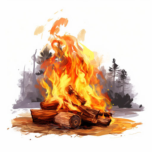 Bonfire clipart in the style of Oil painting, on a white background