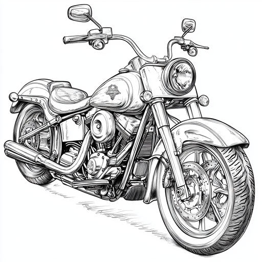 Realistic motorcycle drawing with fine details and shading