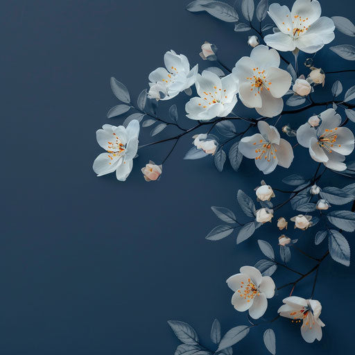 Realistic April blossoms clipart on flat indigo background