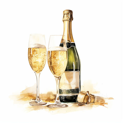Champagne clipart in Oil painting style, on white background