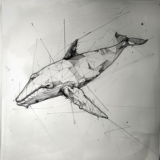 Abstract tattoo sketch of a whale with geometric shapes