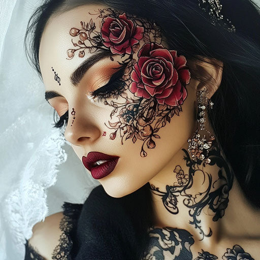 Face tattoos for women: vintage rose design