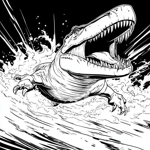Mosasaurus in action, Mike Zeck style, Coloring page