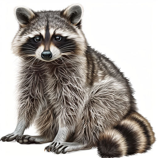 Raccoon clipart in a photorealistic style on white background