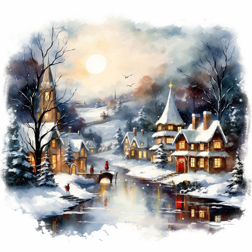 Christmas Eve clipart in the style of oil painting, on white background
