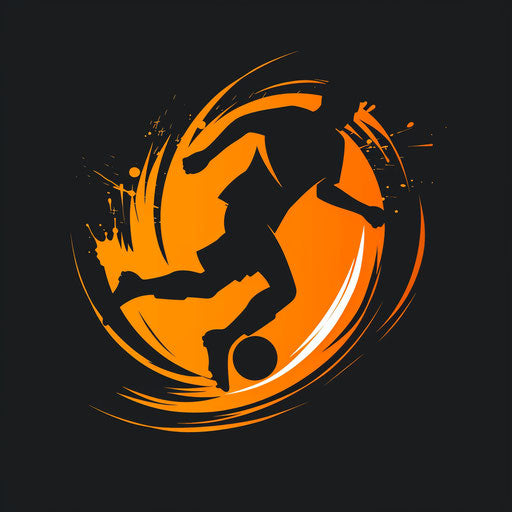 Football logo design in orange and black with a dynamic background