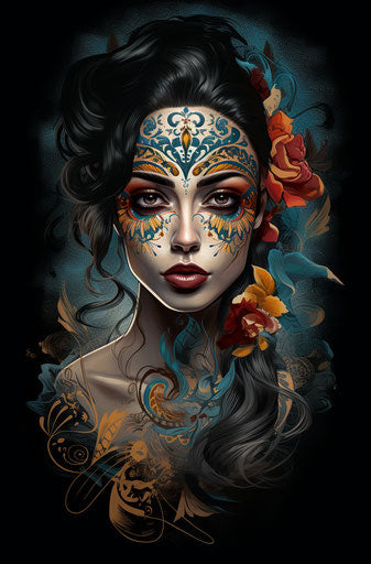 Mexican dancer paisley tattoo in digital illustration style