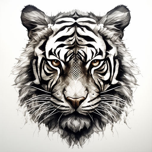 Tiger drawings in monochromatic minimalist portrait style