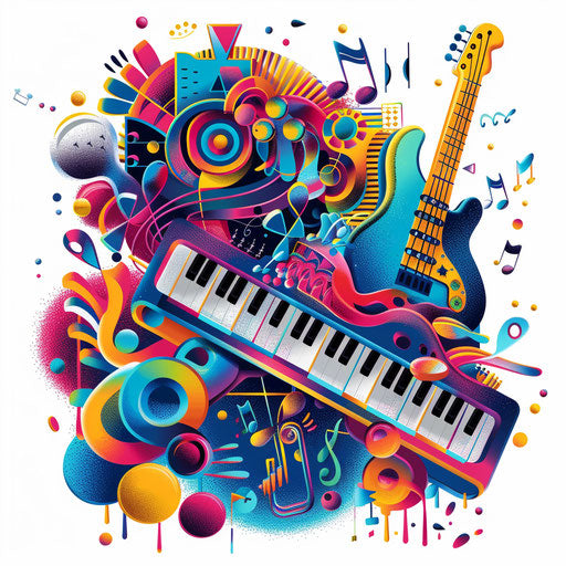 Music clipart in photo realistic style with flat white background