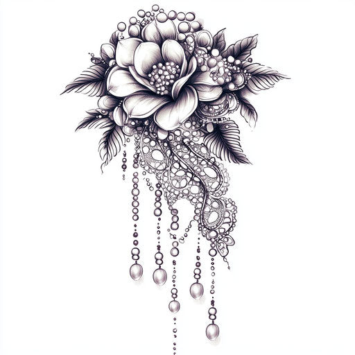 Feminine upper arm tattoo with lace and pearls