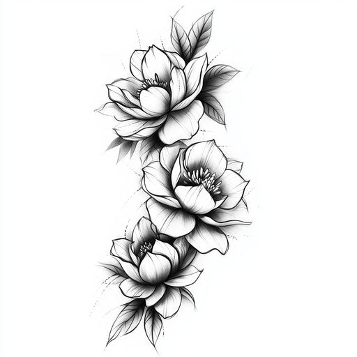 Flat tattoo sketch on outer forearm for females in bold black and gray