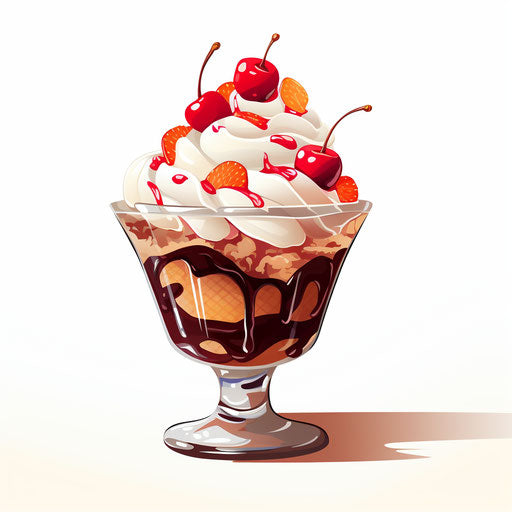 Ice cream sundae illustration in the style of Chiaroscuro Art, on white background