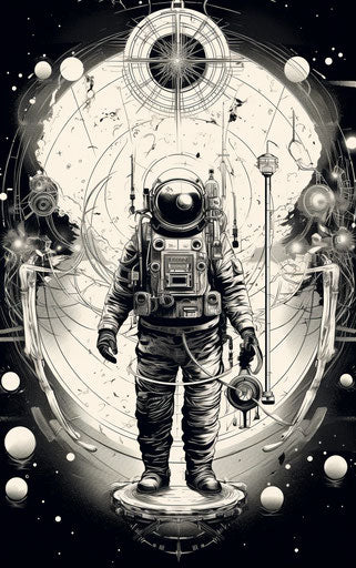 Astronaut with compass, pencil steampunk, Indonesian art