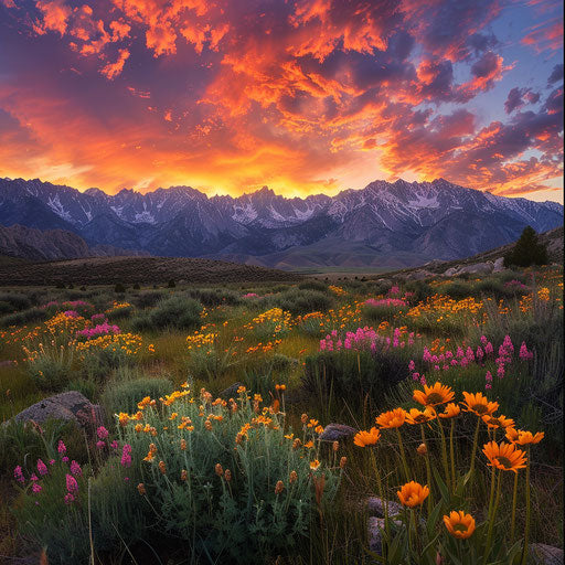 Vibrant sunset over the Sierra Nevada Mountains