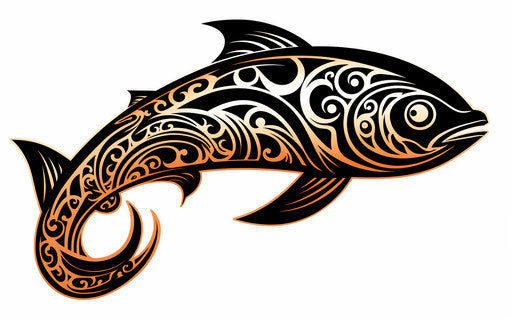 Tattoo resembling big fish, Maori art style