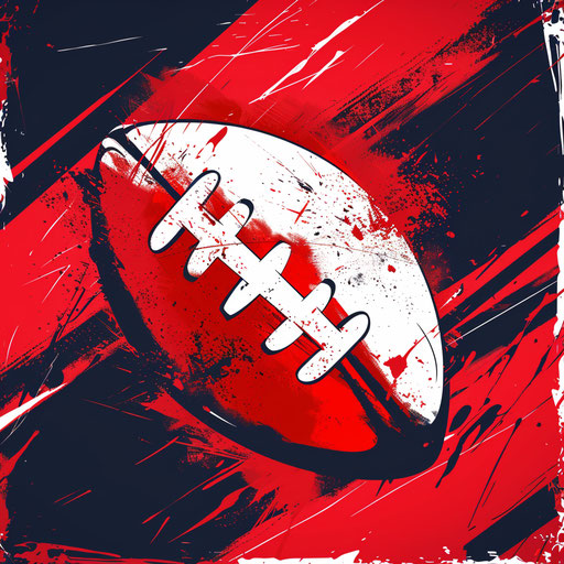 Red and white football logo design on bold background