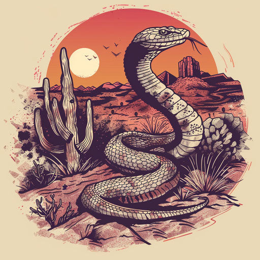 Rustic tattoo sketch of a black mamba in desert scene
