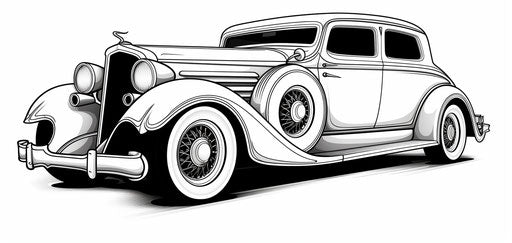 Vintage classic car coloring, primitivist style flamboyant