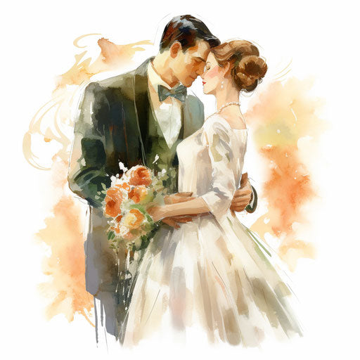 Wedding clipart images in the style of Impressionistic Art, on a white background