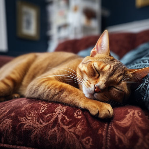 Abyssinian cat sleeping on a couch