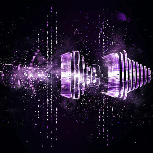 Purple and silver audio logo on abstract background