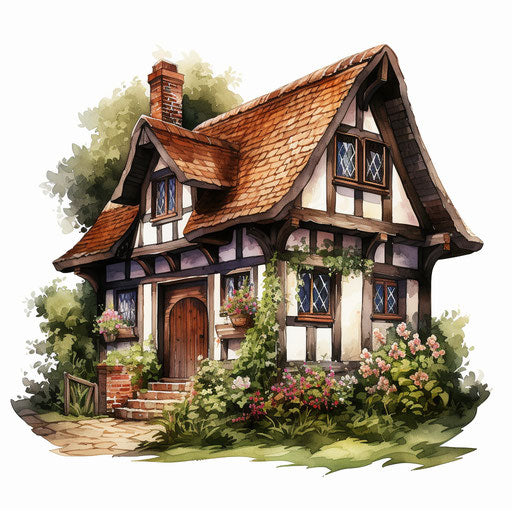 Country cottage in the style of Oil painting