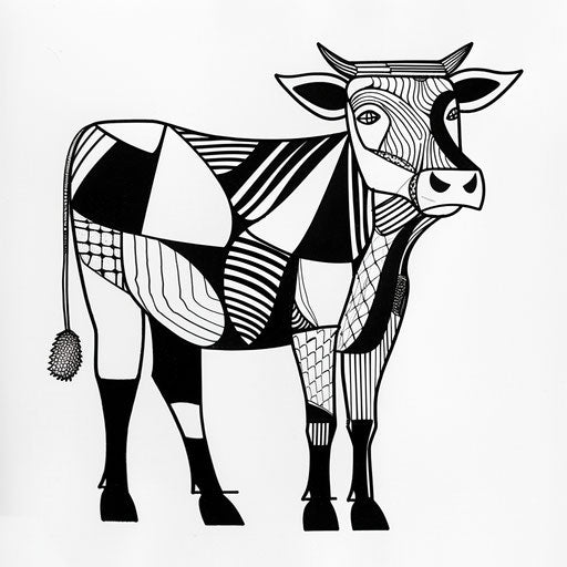 Minimalist cow with abstract forms in the style of Ruben Ireland