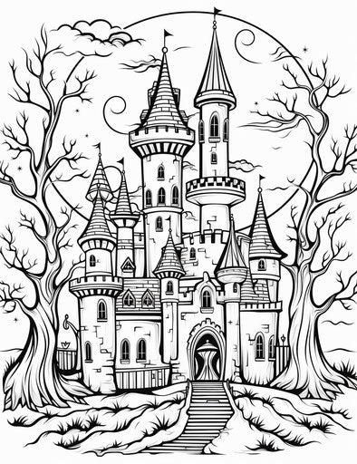 Castle and trees in Kurzgesagt style