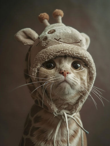 Cat with giraffe hat, anime style, light pink and light brown