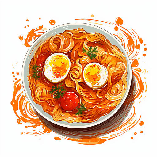 Ramen illustration in the style of Oil painting, on a white background