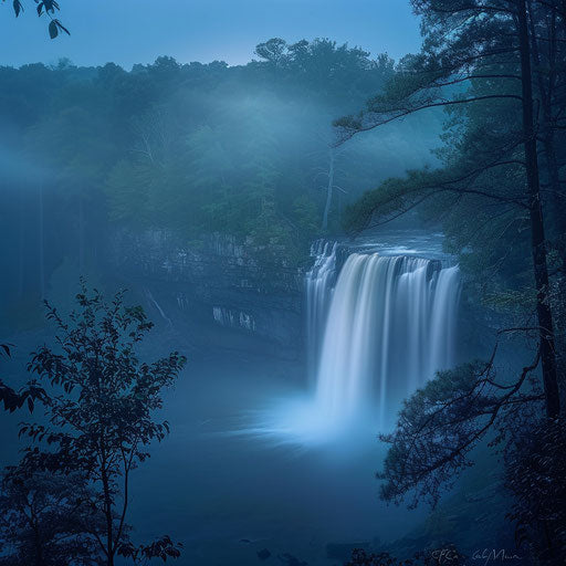 Noccalula Falls, Alabama, at dusk with soft and ethereal lighting