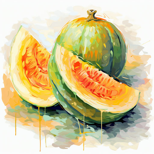 Melon in Impressionistic Art style, on white background