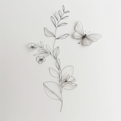 Butterfly and minimalist floral design, elegant tattoo art