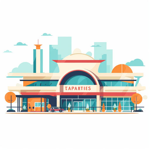 Minimalist-style mall illustration, on a white background