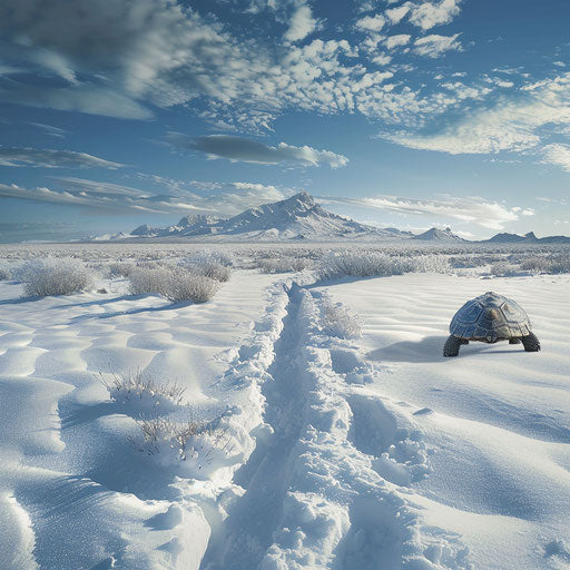 Texas tortoise in a snowy landscape