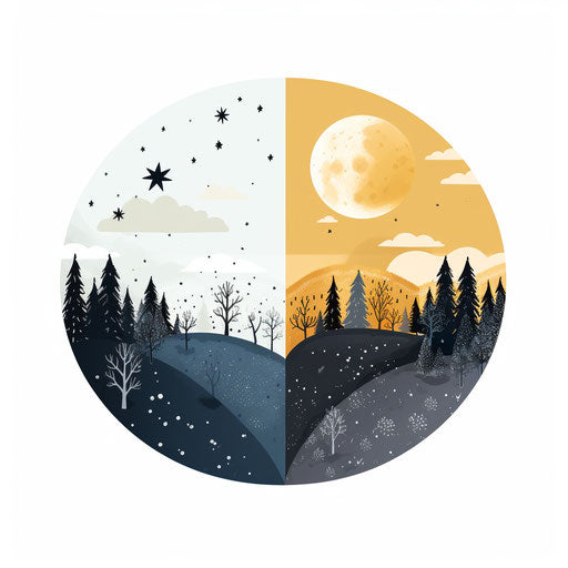 Day and night clipart in minimalist style, on white background