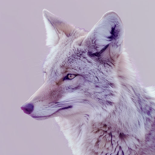 Flat lavender background with realistic coyote clipart